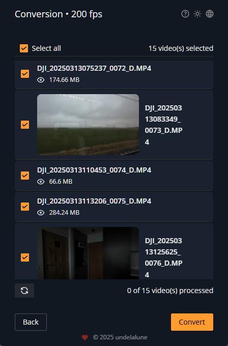 Video FPS conversion progress with real-time processing statistics