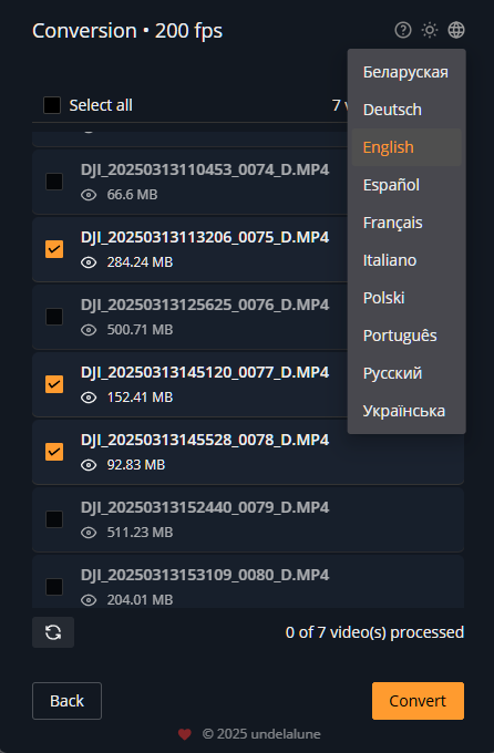 Detailed conversion progress view with frame rate and bitrate information